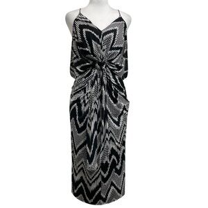 Misa Los Angeles Black & White Domino Blouson Sleeveless Midi Dress